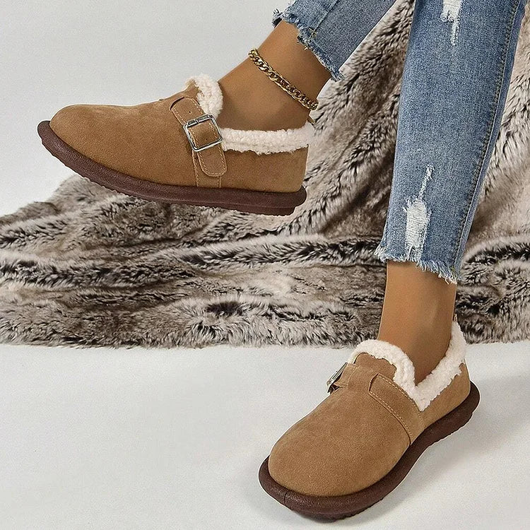 Women's Plush Round Toe Slip-On Loafers Shoes
