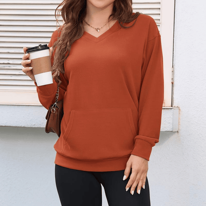 Women’s Hoodless V-Neck Hoodie with Pockets