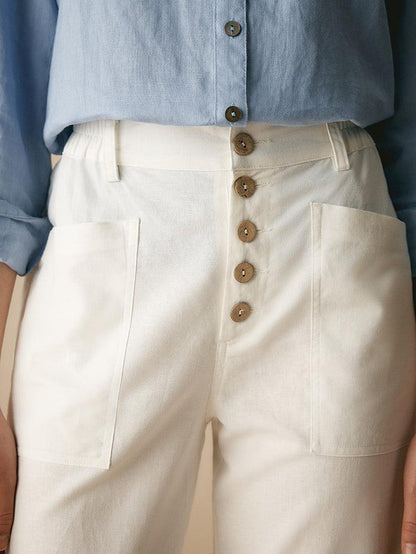 Aure Paris Linen Simple Button Fly Trousers