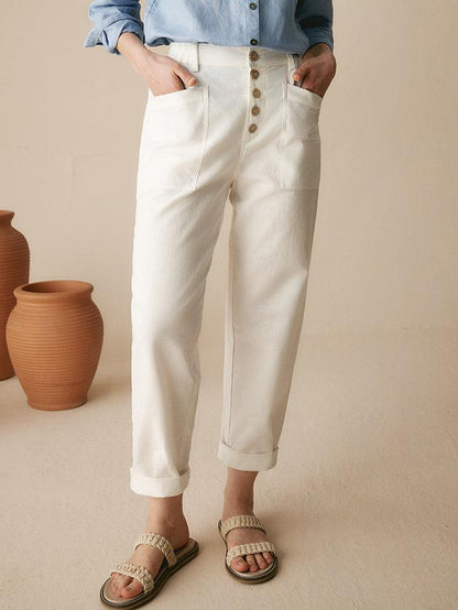 Aure Paris Linen Simple Button Fly Trousers