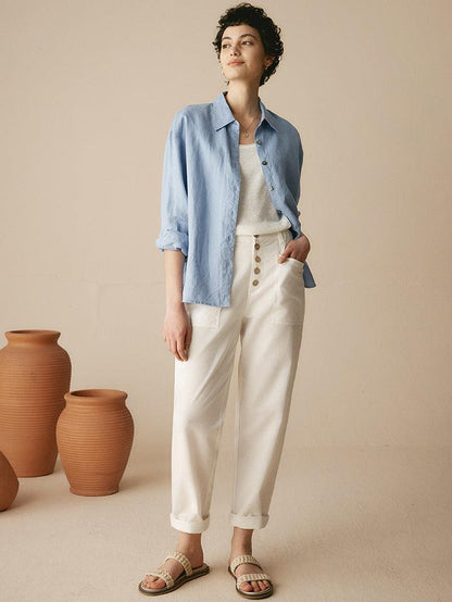 Aure Paris Linen Simple Button Fly Trousers