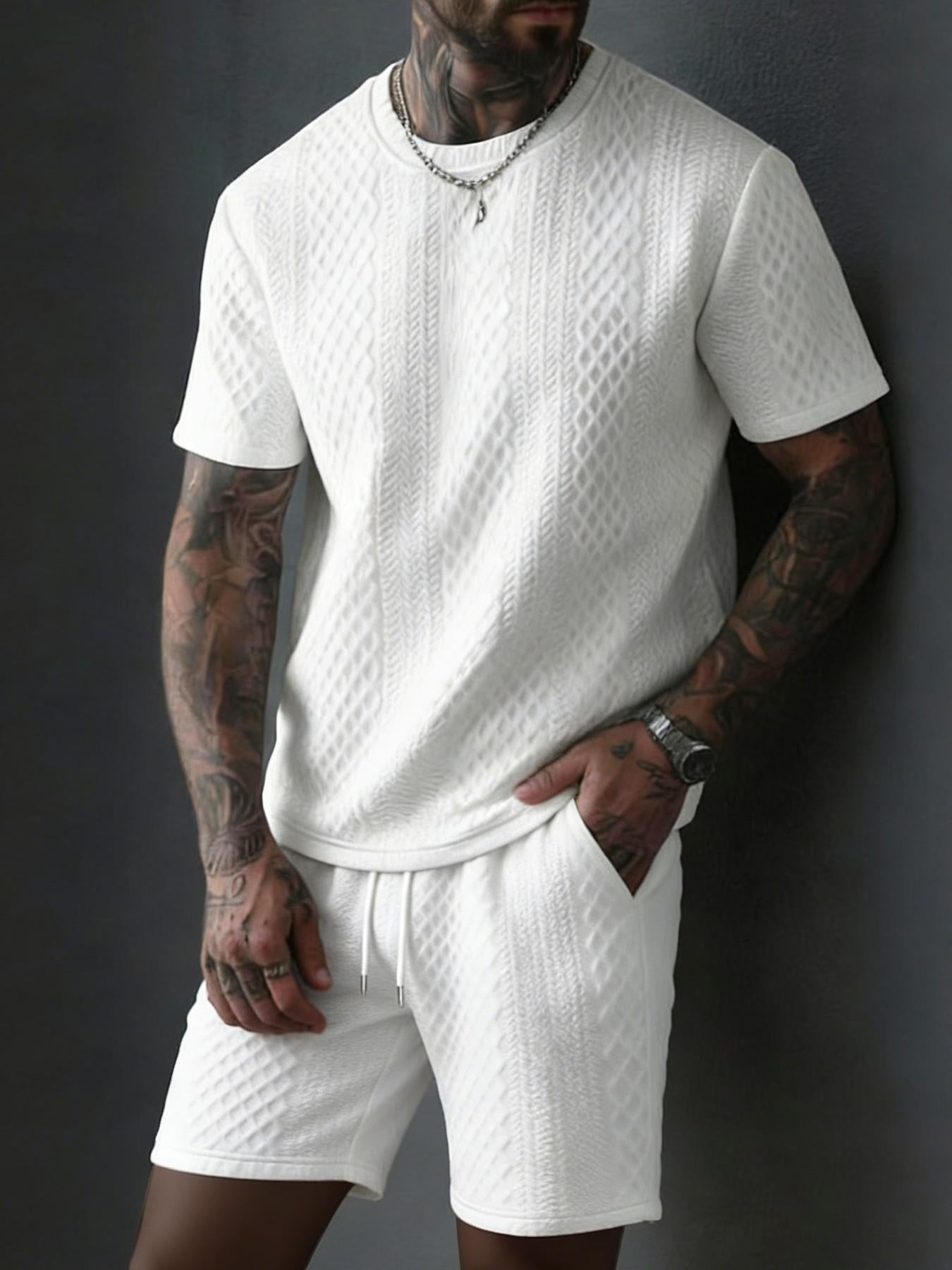 Men’s Breathable Textured T-Shirts Shorts Set