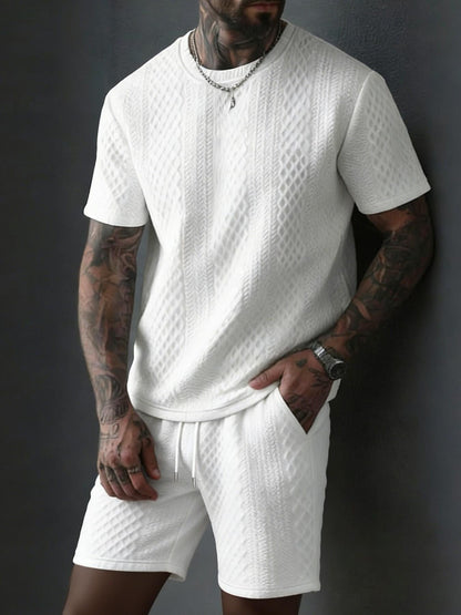 Men’s Breathable Textured T-Shirts Shorts Set