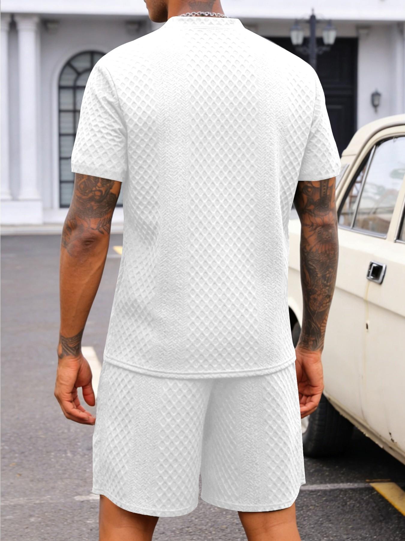 Men’s Breathable Textured T-Shirts Shorts Set