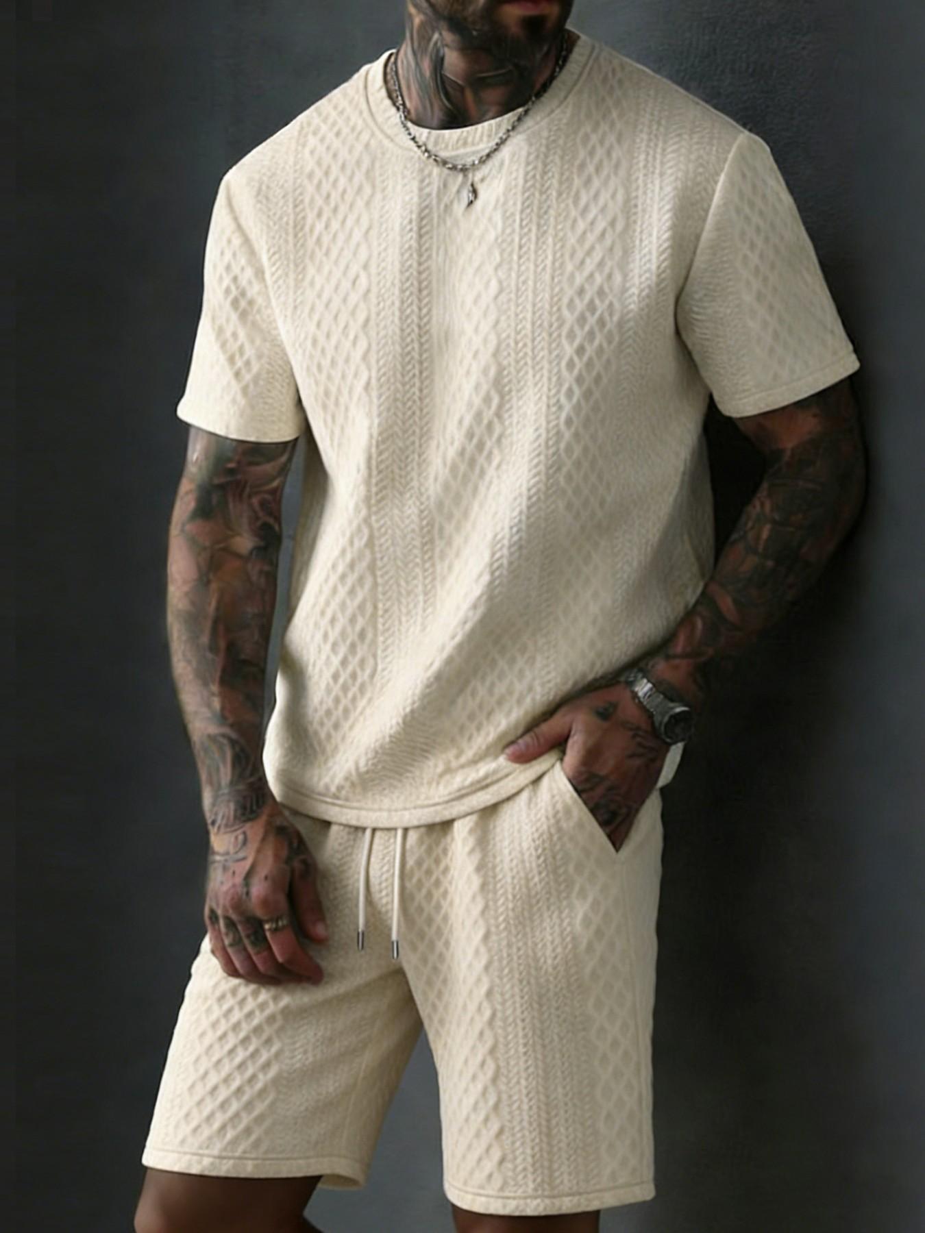 Men’s Breathable Textured T-Shirts Shorts Set