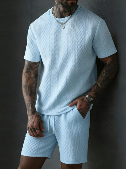 Men’s Breathable Textured T-Shirts Shorts Set