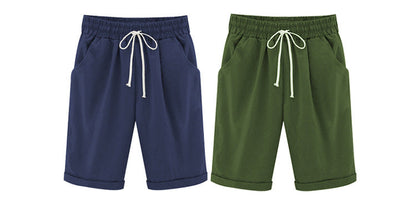 Women's Casual Soft Solid Drawstring Shorts Plus Size Ten Color