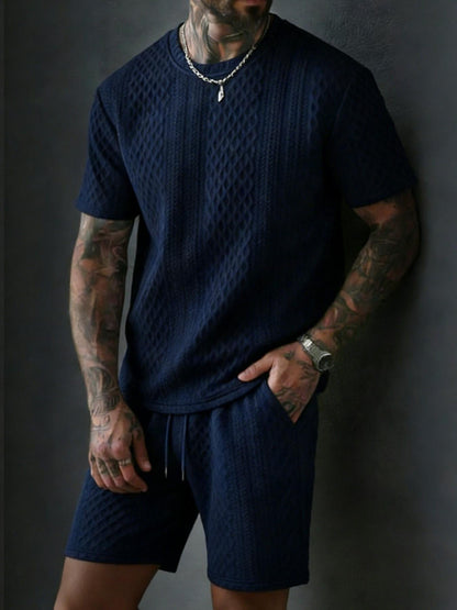Men’s Breathable Textured T-Shirts Shorts Set
