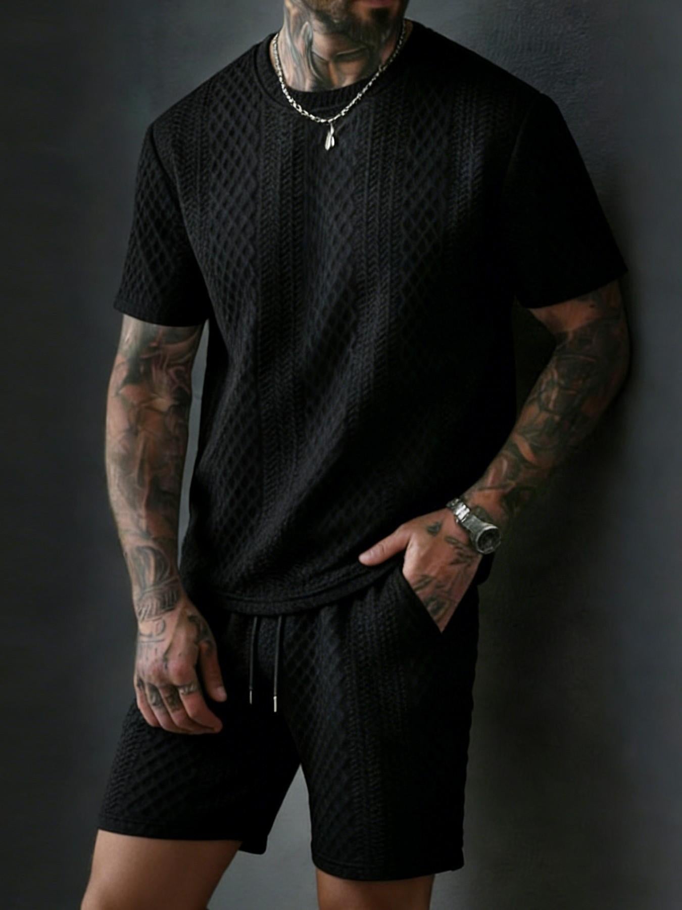 Men’s Breathable Textured T-Shirts Shorts Set