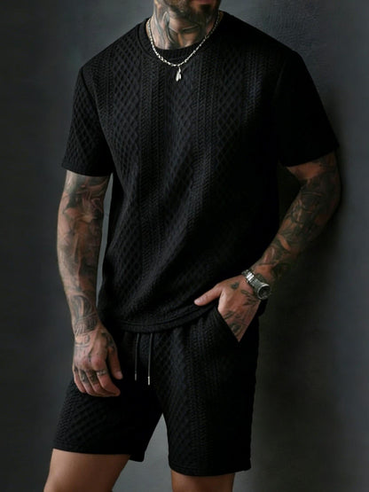 Men’s Breathable Textured T-Shirts Shorts Set