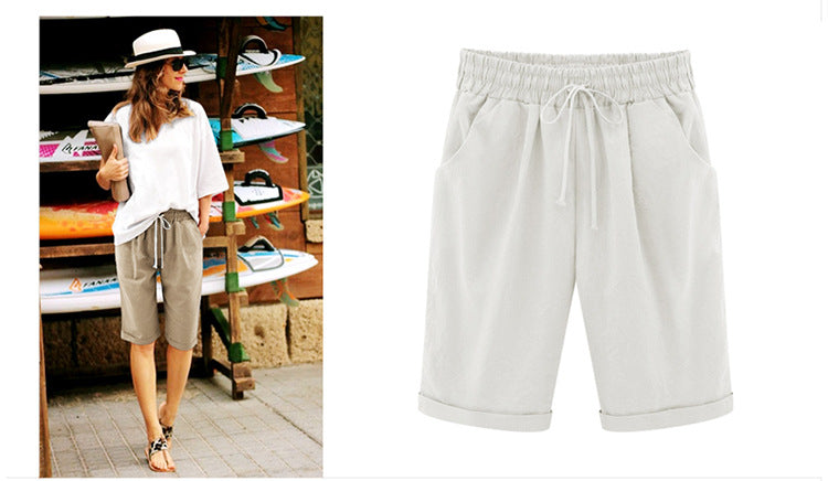 Women's Casual Soft Solid Drawstring Shorts Plus Size Ten Color