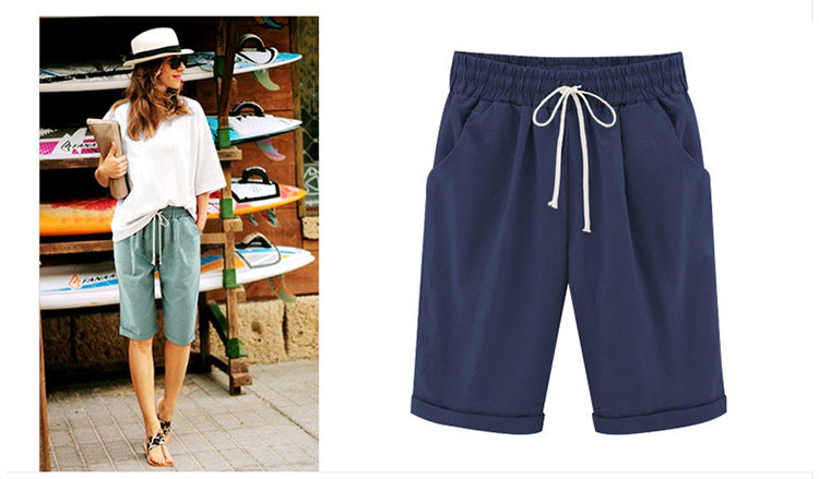 Women's Casual Soft Solid Drawstring Shorts Plus Size Ten Color