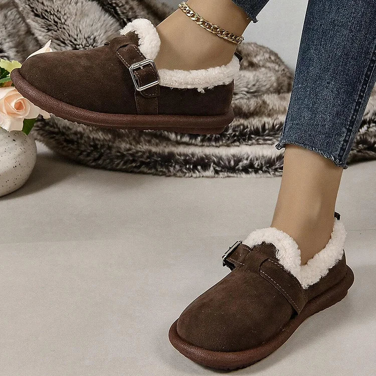 Women's Plush Round Toe Slip-On Loafers Shoes
