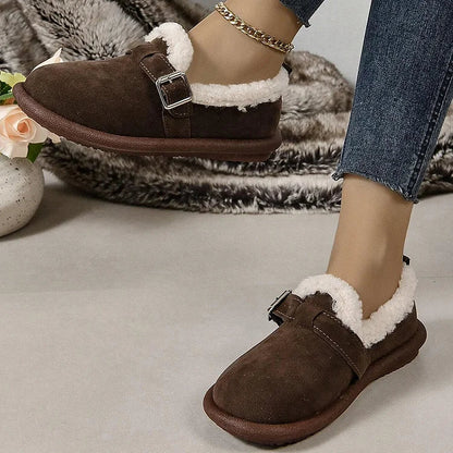 Women's Plush Round Toe Slip-On Loafers Shoes