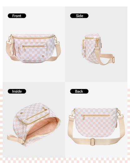 ✨Last Day 49% OFF✨Checkered Leather Bum & Crossbody Bag – RFID Protected-Buy 2 Get Free Shipping Today