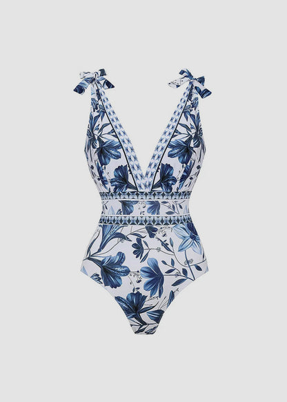 ✨Last Day 49% OFF✨V Neck Lace Up Printed One Piece Swimsuit and Skirt-Buy 2 Get Free Shipping Today