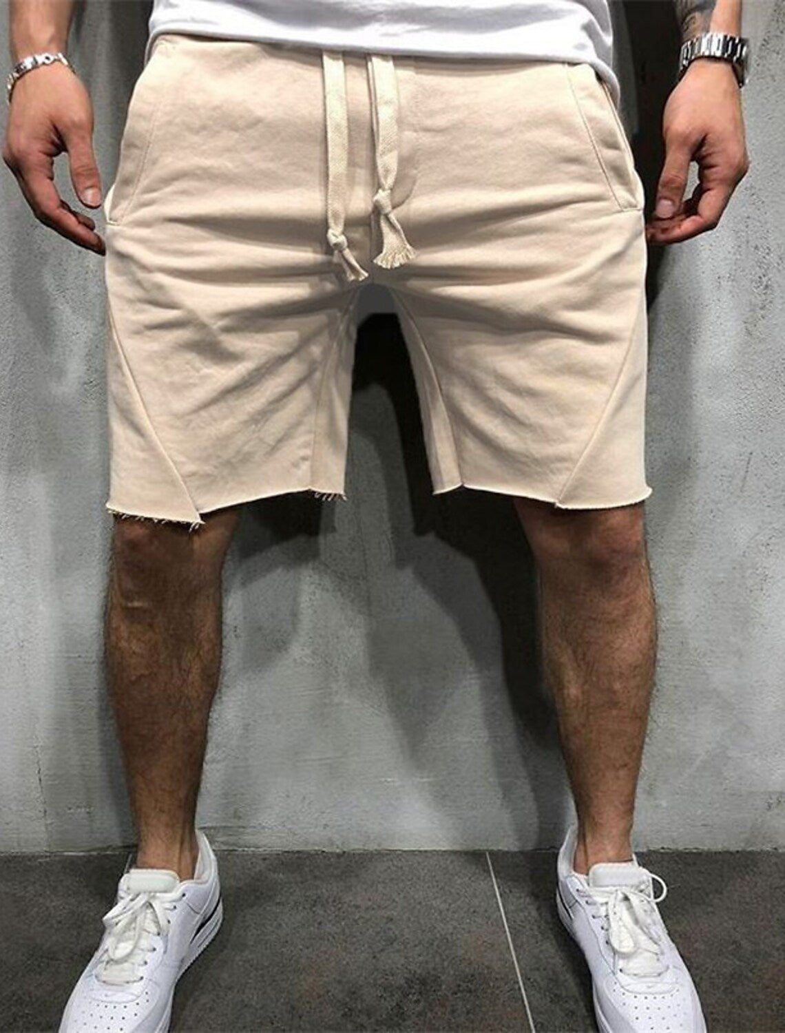 Nexenri Loose Plain Elastic Waist Shorts