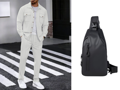 Men's Waffle Button-Up Jacket & Trousers Set – Breathable Waffle Knit, Relaxed Fit & Effortless Casual Style