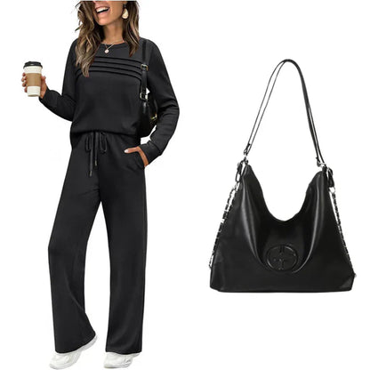 Women's Crew Neck Top & Drawstring Pants Set