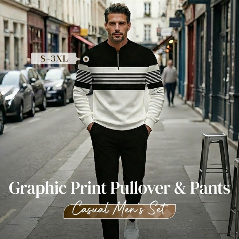 Men's Graphic Print Pullover & Pants Set – Street Style, Comfort Fit & Casual Look