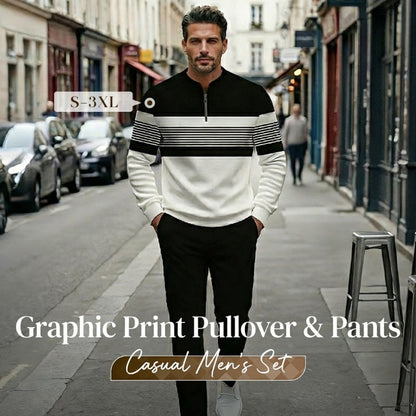 Men's Graphic Print Pullover & Pants Set – Street Style, Comfort Fit & Casual Look