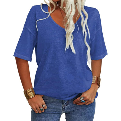 ✨Last Day 49% OFF✨Women's Solid Color V-Neck T-shirt Quick Ship Buy 2 Get Free Shipping Today