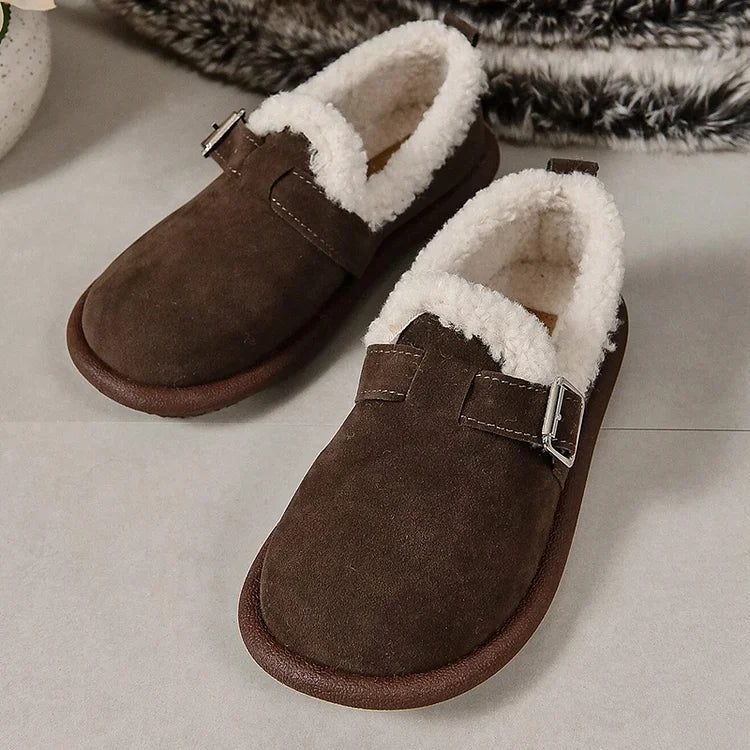 Women's Plush Round Toe Slip-On Loafers Shoes