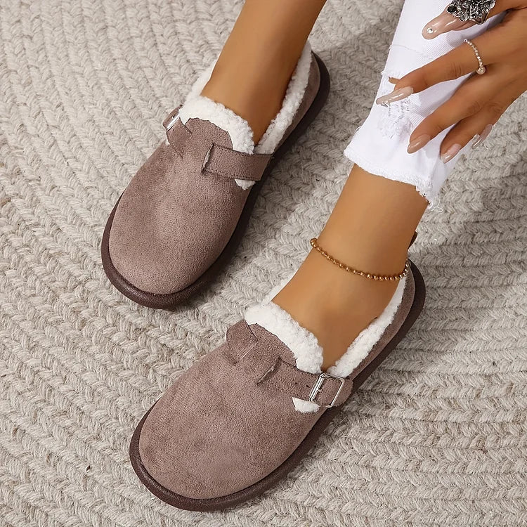Women's Plush Round Toe Slip-On Loafers Shoes