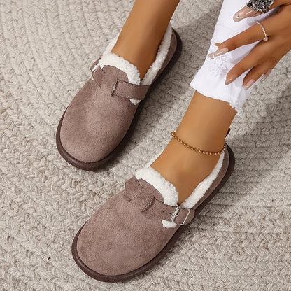 Women's Plush Round Toe Slip-On Loafers Shoes