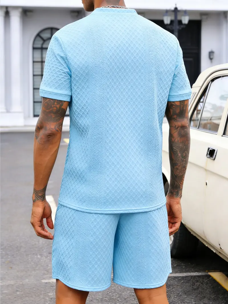 Men’s Breathable Textured T-Shirts Shorts Set