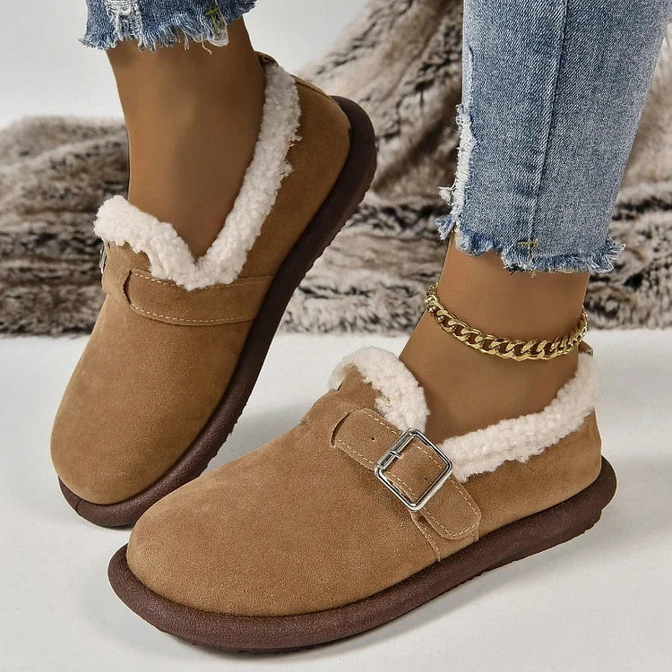 Women's Plush Round Toe Slip-On Loafers Shoes