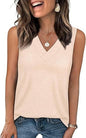 Women's Sleeveless V-Neck Slimming Loose Fit Casual Tank Top T-Shirt