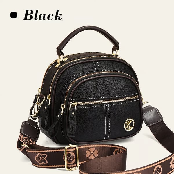 Classic Leather Crossbody Bag with Multifunctional Compartments & Adjustable Wide Strap