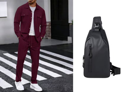 Men's Waffle Button-Up Jacket & Trousers Set – Breathable Waffle Knit, Relaxed Fit & Effortless Casual Style