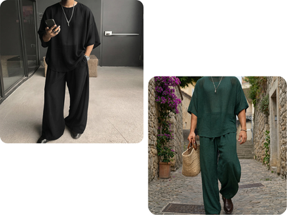 Men's T-Shirt & Wide-Leg Pants 2-Piece Set