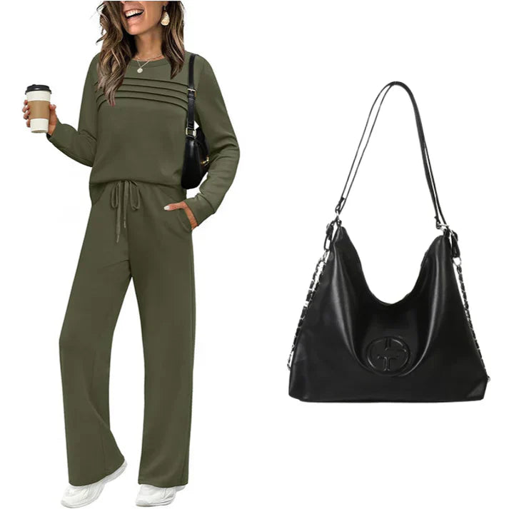 Women's Crew Neck Top & Drawstring Pants Set