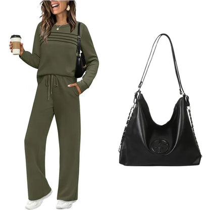 Women's Crew Neck Top & Drawstring Pants Set