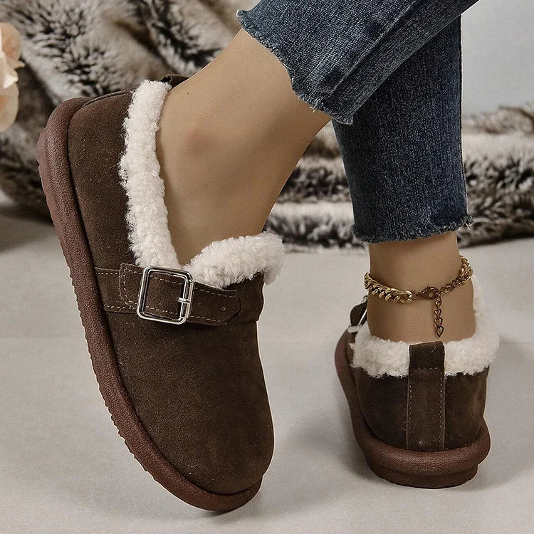 Women's Plush Round Toe Slip-On Loafers Shoes