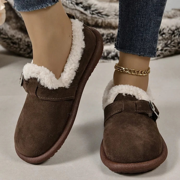 Women's Plush Round Toe Slip-On Loafers Shoes