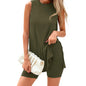 Sleeveless Crewneck Women's 2 Piece Sets Resort Split Hem Fitted