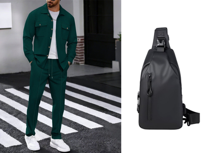Men's Waffle Button-Up Jacket & Trousers Set – Breathable Waffle Knit, Relaxed Fit & Effortless Casual Style