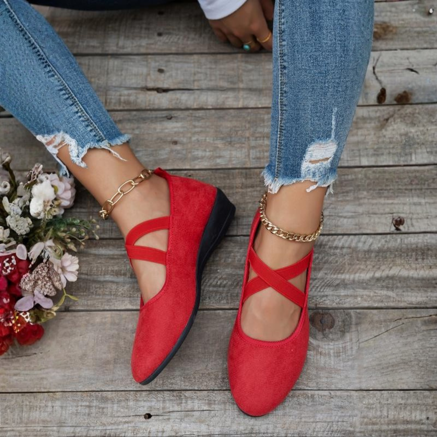 Closed Wedge Heel Ballerina Flats