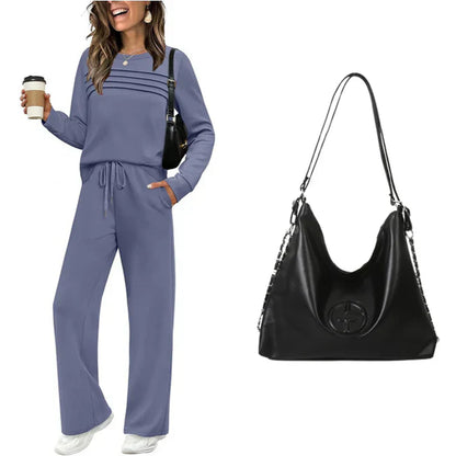 Women's Crew Neck Top & Drawstring Pants Set