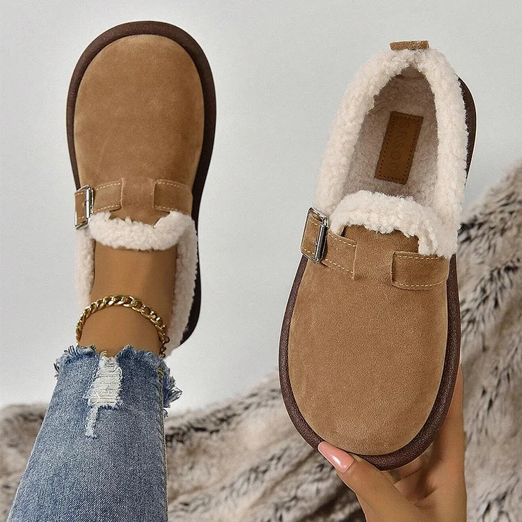 Women's Plush Round Toe Slip-On Loafers Shoes