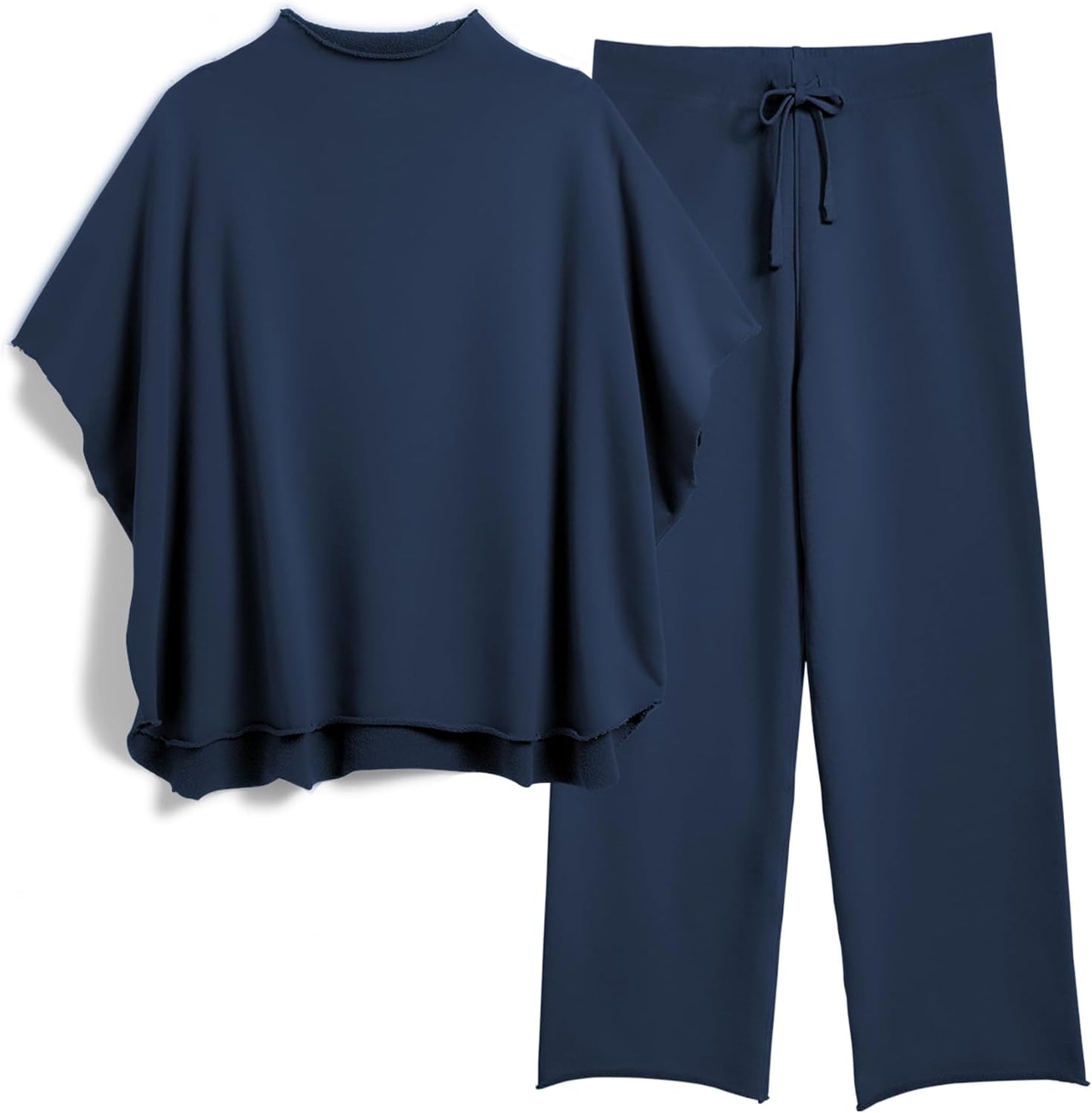 Women's 2-Piece Lounge Set – 3/4 Batwing Sleeve Capelet Top & Wide-Leg Pants