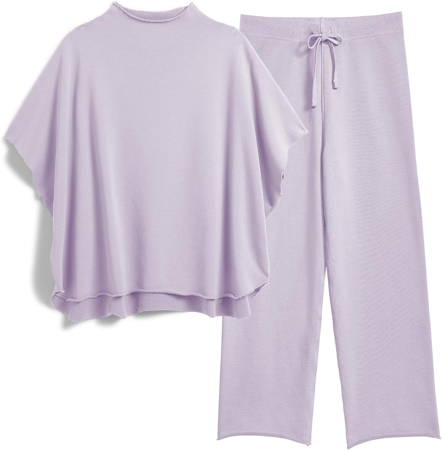 Women's 2-Piece Lounge Set – 3/4 Batwing Sleeve Capelet Top & Wide-Leg Pants