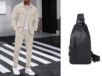 Men's Waffle Button-Up Jacket & Trousers Set – Breathable Waffle Knit, Relaxed Fit & Effortless Casual Style