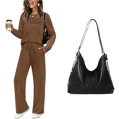 Women's Crew Neck Top & Drawstring Pants Set