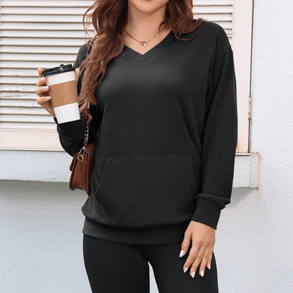 Women’s Hoodless V-Neck Hoodie with Pockets