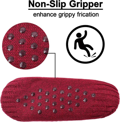 Koreshion Women Knitted Slipper Socks Cozy Sherpa Fuzzy Socks Non Slip Socks Winter Indoor Double Layer Bedroom Slipper Socks